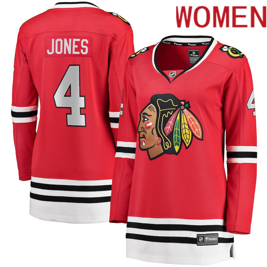 Women Chicago Blackhawks 4 Seth Jones Red Fanatics Branded Home Breakaway Player NHL Jersey